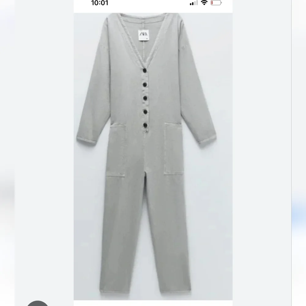 ZARA | Gray Lillian 100% Linen Button Front Jumpsuit SZ S